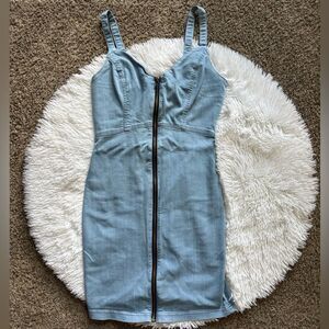 Haute Monde Jean Dress Mini Zip Front Stretchy Blue Womens Size Small